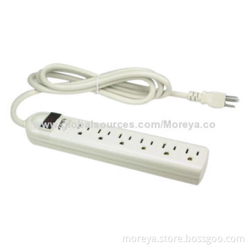 US standard power strip with 6 outlets, extension cord, overload protection